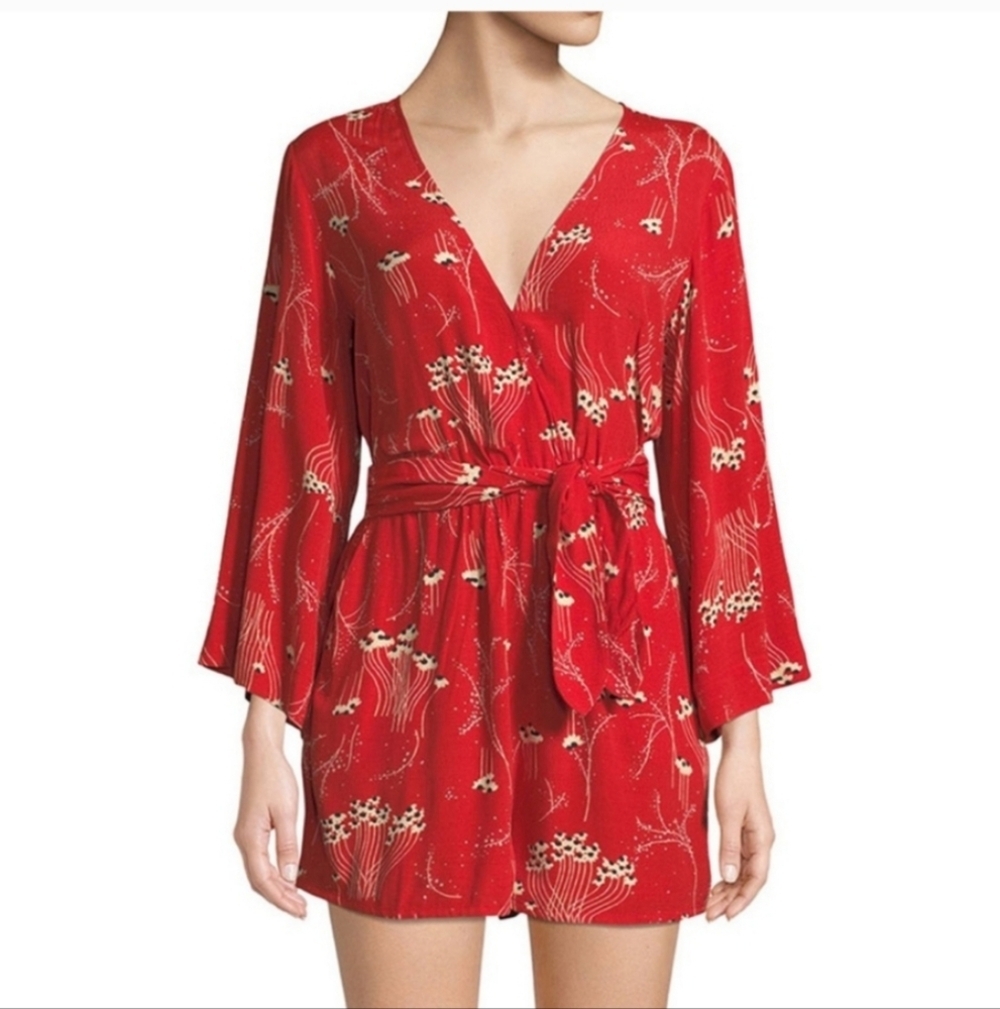 || BA&SH || long sleeved, v neck, red, romper, floral, size small